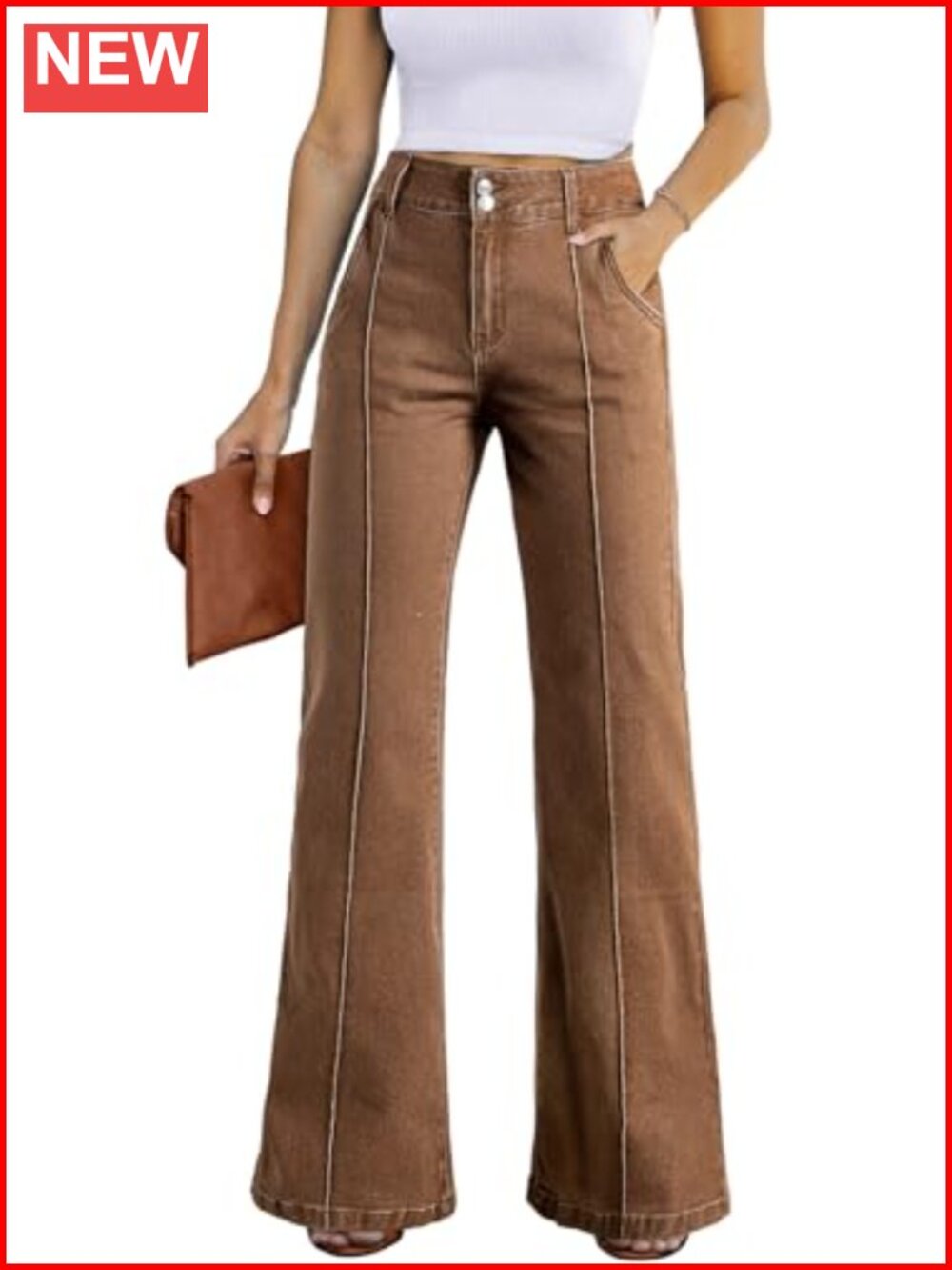 High Waisted Wide Leg Stretch Denim Jeans with Pockets